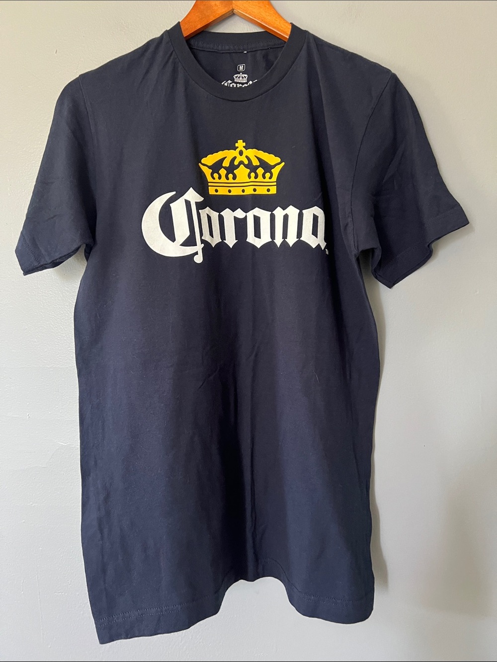 Corona Navy Tee with White Logo and Yellow Crown